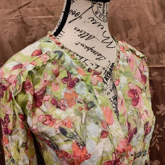 Zac & Rachel Ruffle Floral Button Down Blouse, Excellent Used Condition! (EUC) - Picture 2 of 5